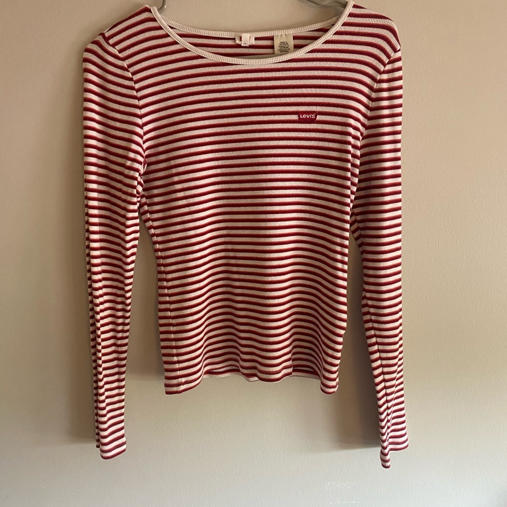 Levis white and red striped top